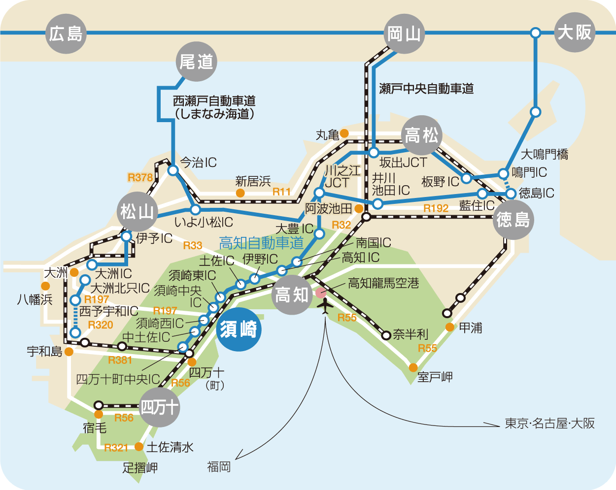 須崎へのアクセス地図